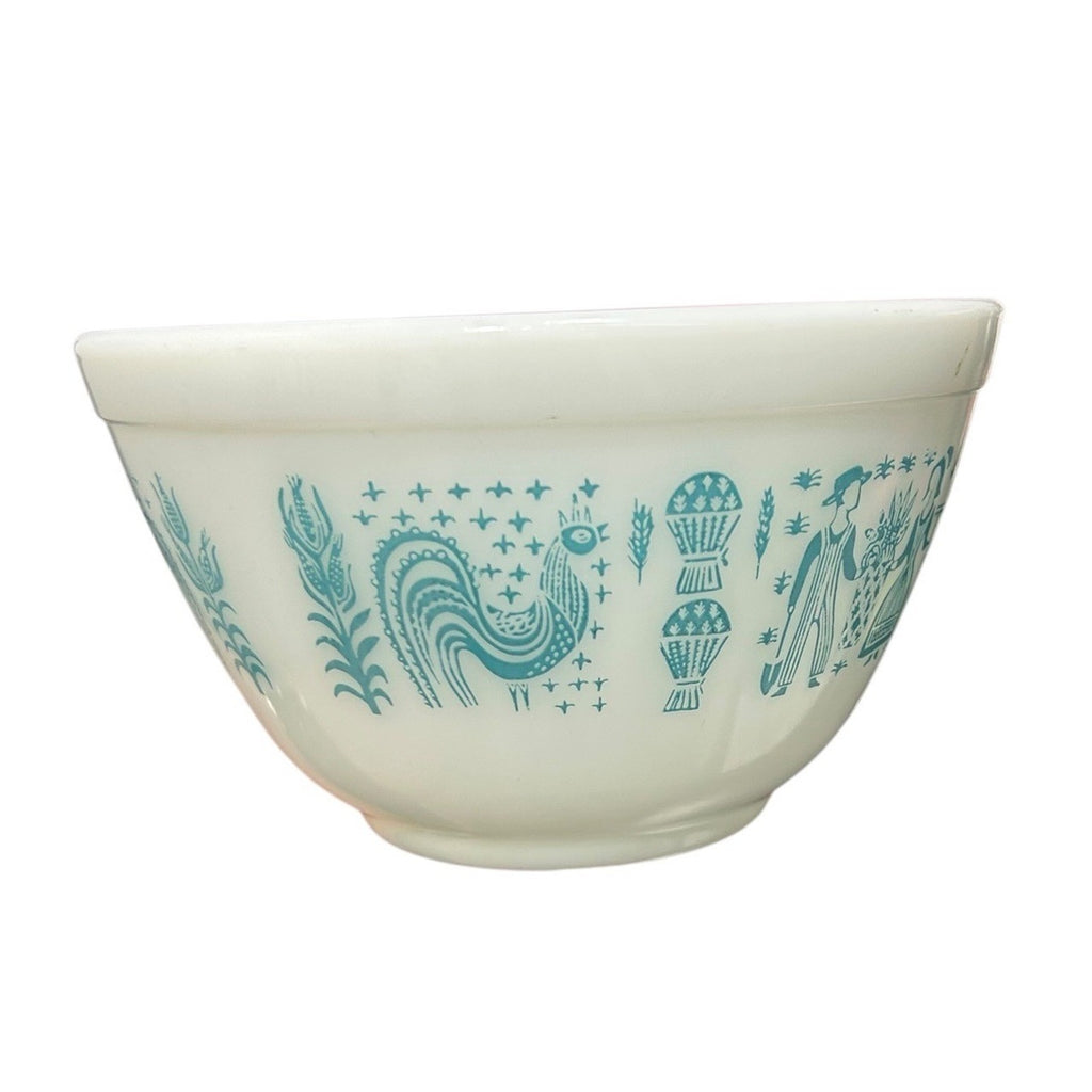 Vintage Pyrex Butterprint Amish Turquoise White Milk Glass Mixing Bowl 401 1.5pt