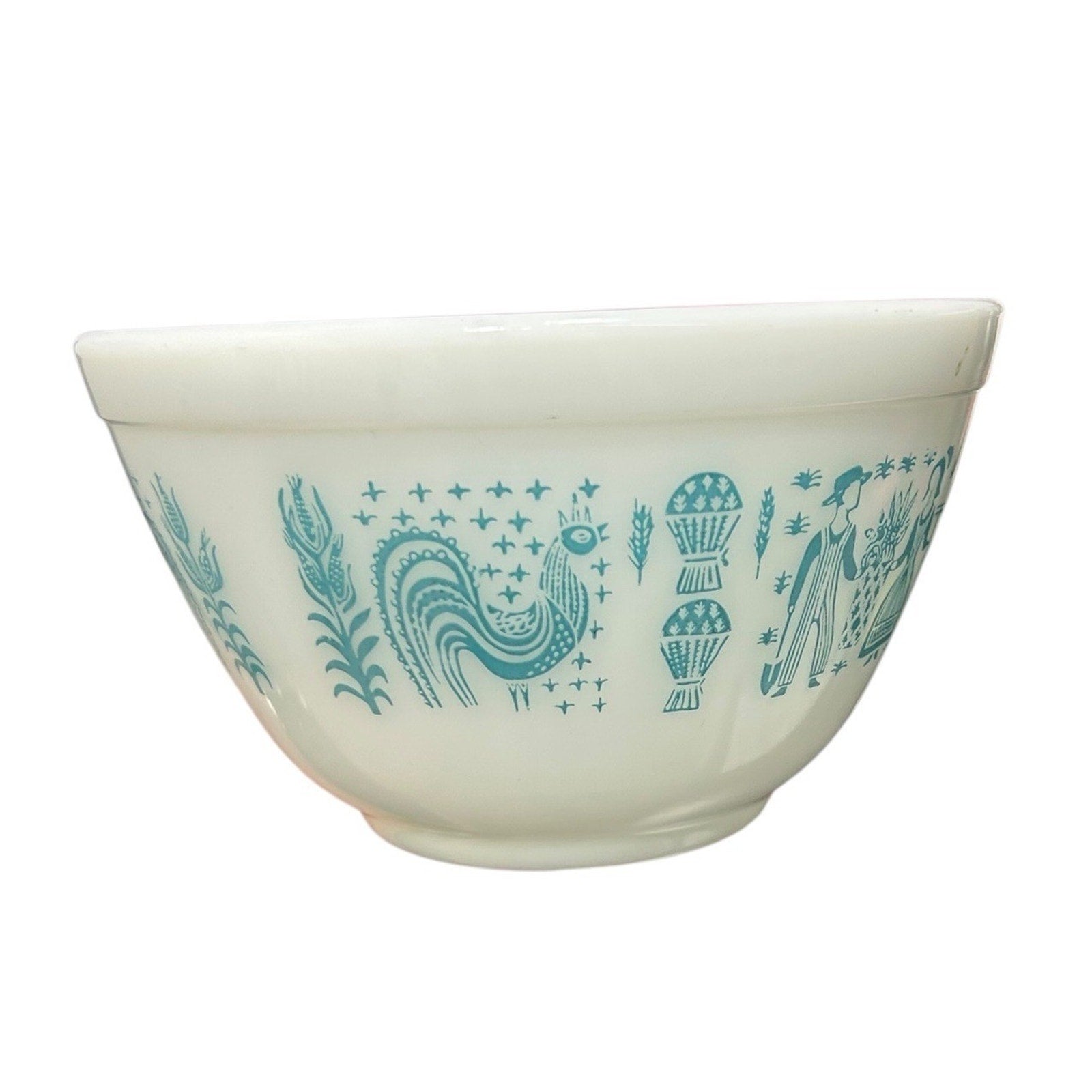 Vintage Pyrex Butterprint Amish Turquoise White Milk Glass Mixing Bowl 401 1.5pt