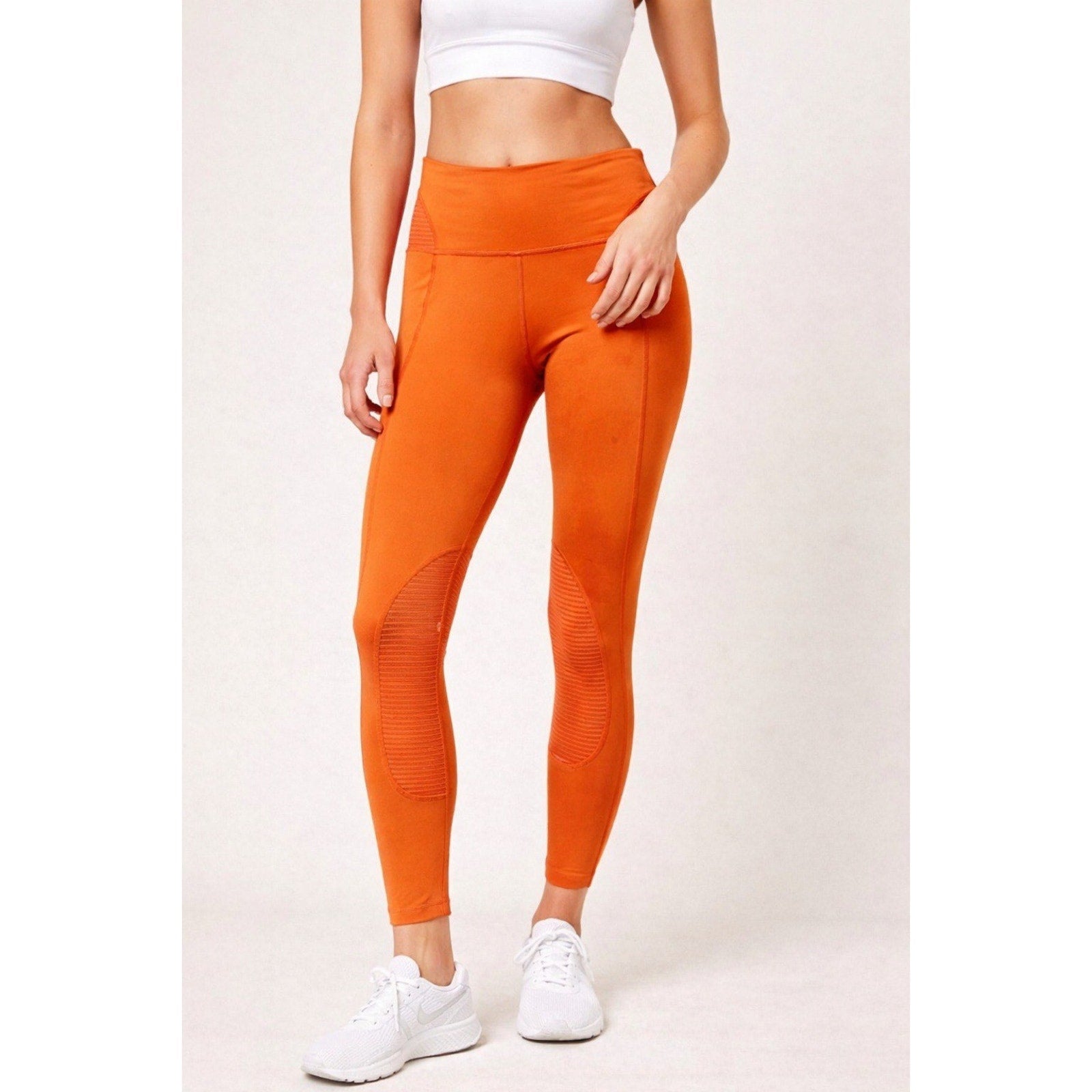 Free People Movement Womens Orange Ribbed Moto High Rise Leggings Size Small