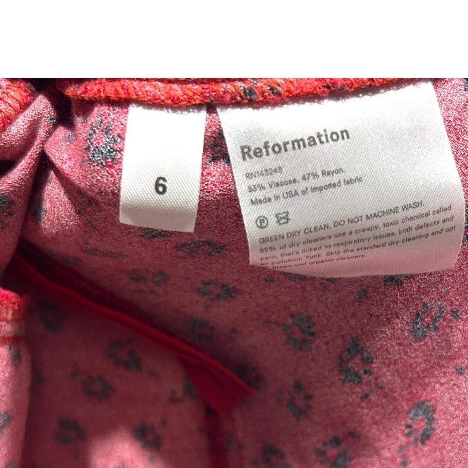 Reformation Red Black Floral Sweetheart Button Front Mini Dress Size 6