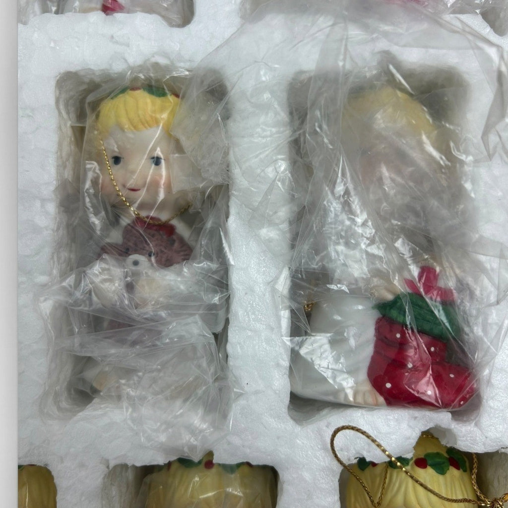 Vintage Ceramic Angel Christmas Ornament Set 12pc Made in Taiwan H9432 3in