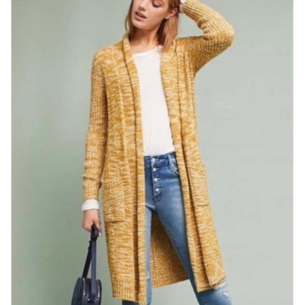 Anthropologie Marled Abigail Duster Cardigan Mustard Yellow S