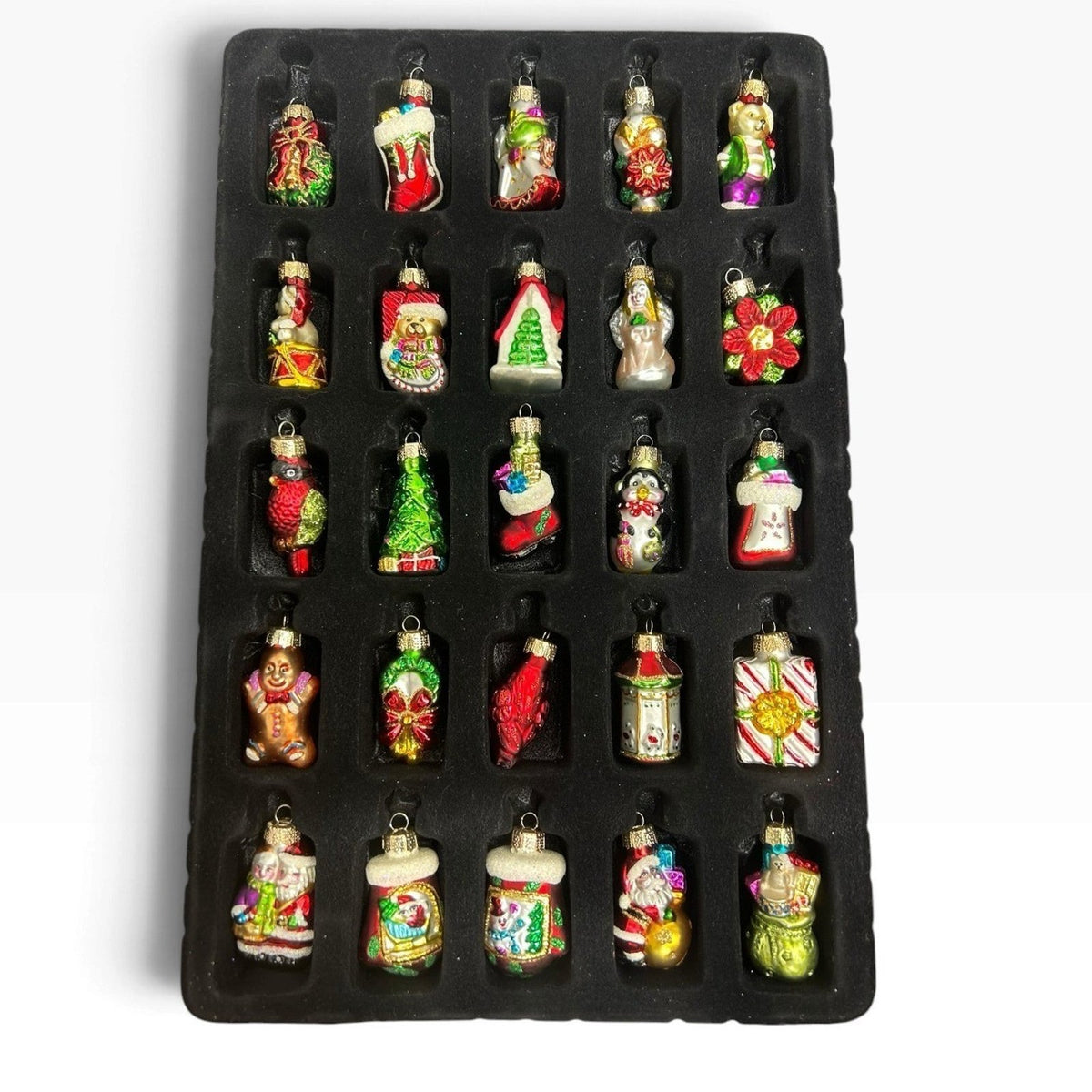 Unique Treasures 25pc Miniature Blown Glass Christmas Ornament Set Santa Xmas