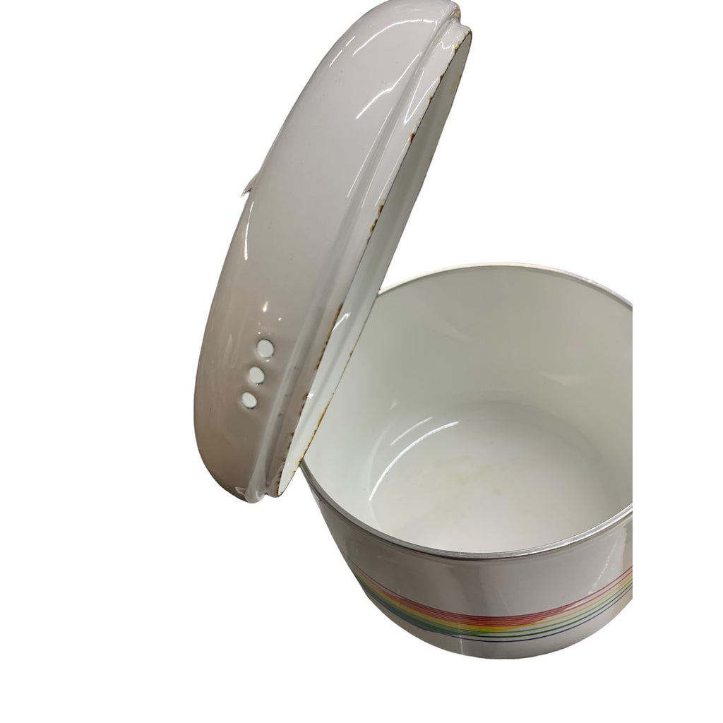 Vintage Enamel Fabrique Rainbow Pots with lids Set of 3