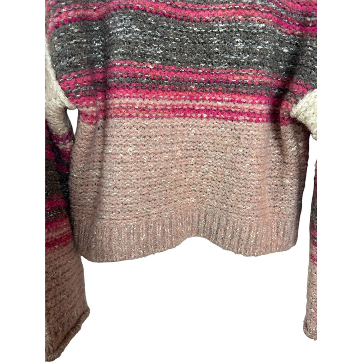 Pilcro Anthropologie Pink Striped Boucle Wool Blend Chunky Sweater XS cozy prep