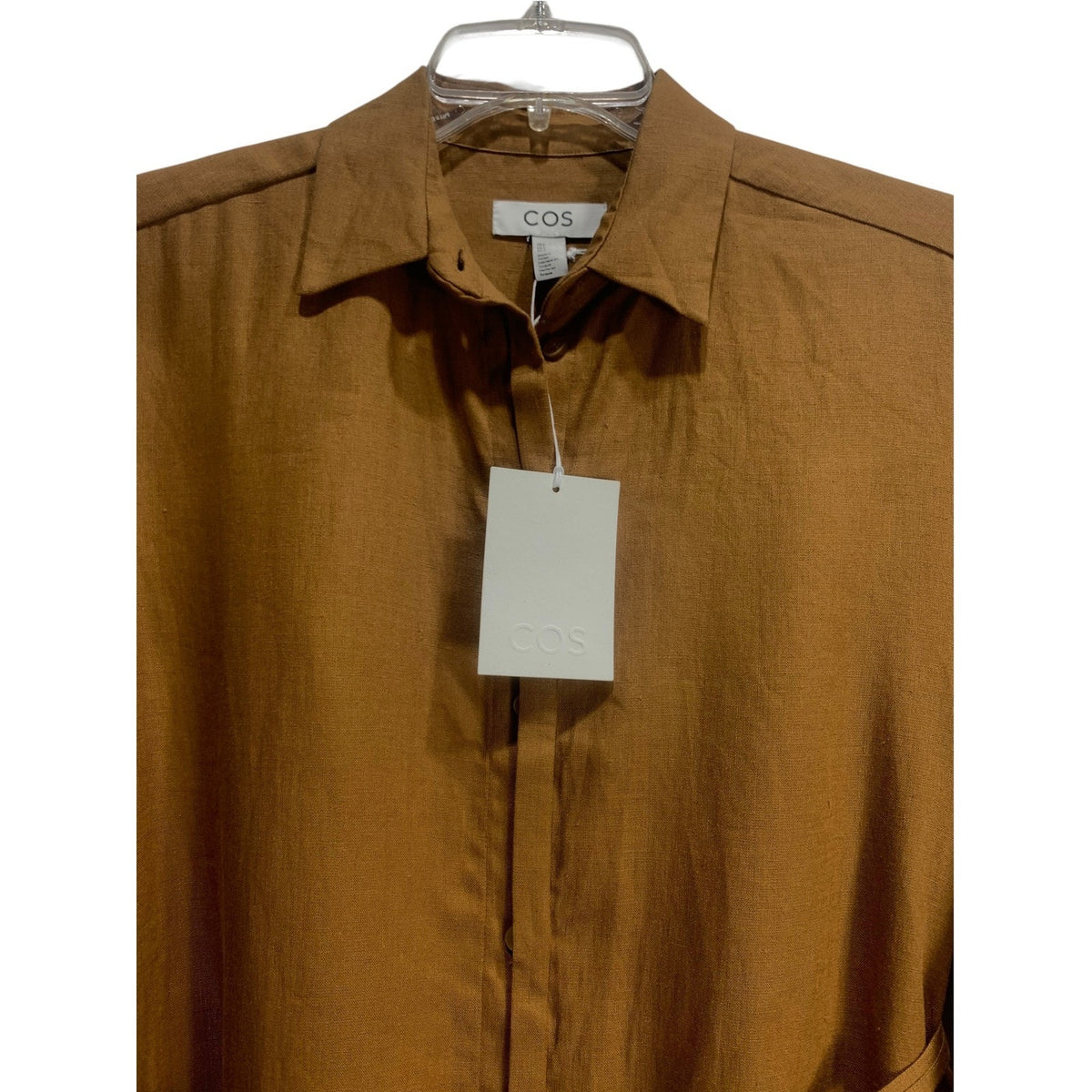 COS Womens 100% Linen Belted Shirt Dress Brown Long Sleeve Size 2 fall