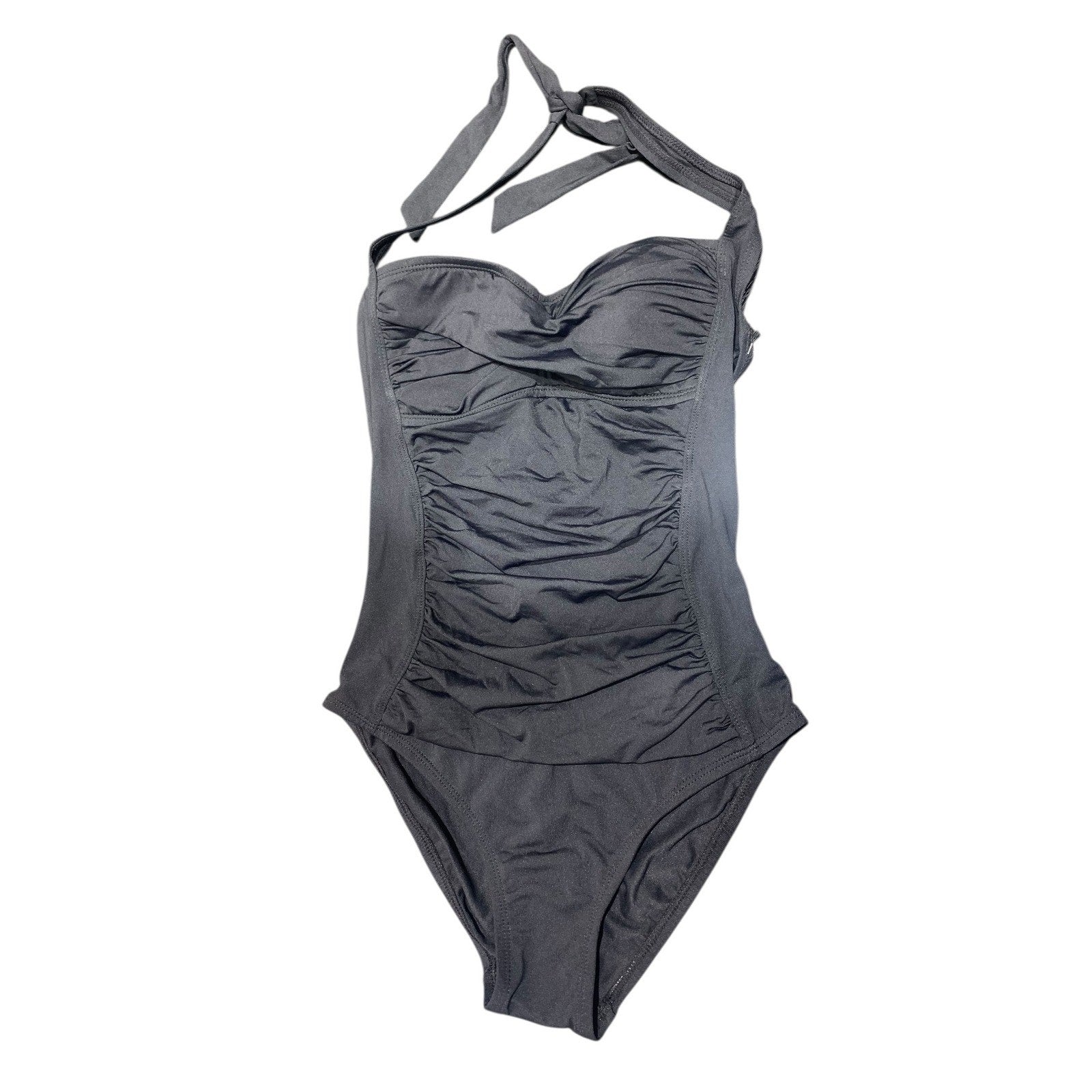 La Blanca Womens Black Ruched Halter One Piece Swimsuit LB4KV13 Size 4 NEW