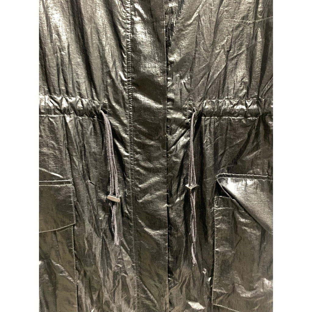 GOOD AMERICAN the metallic duster Black Metallic  Hooded Jacket Drawstring SZ 1