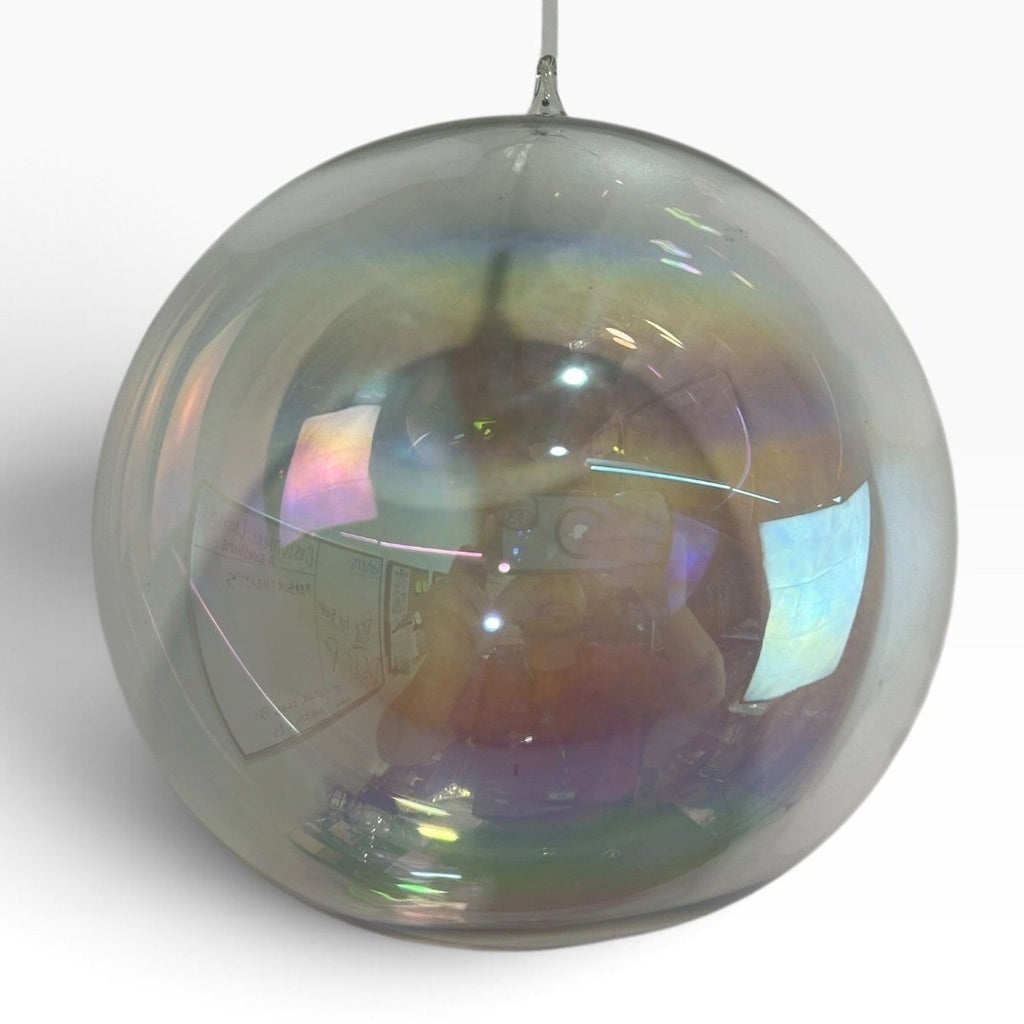 Large 7in Iridescent Hand Blown Glass Ornament Sphere Oil Slick Rainbow Decor