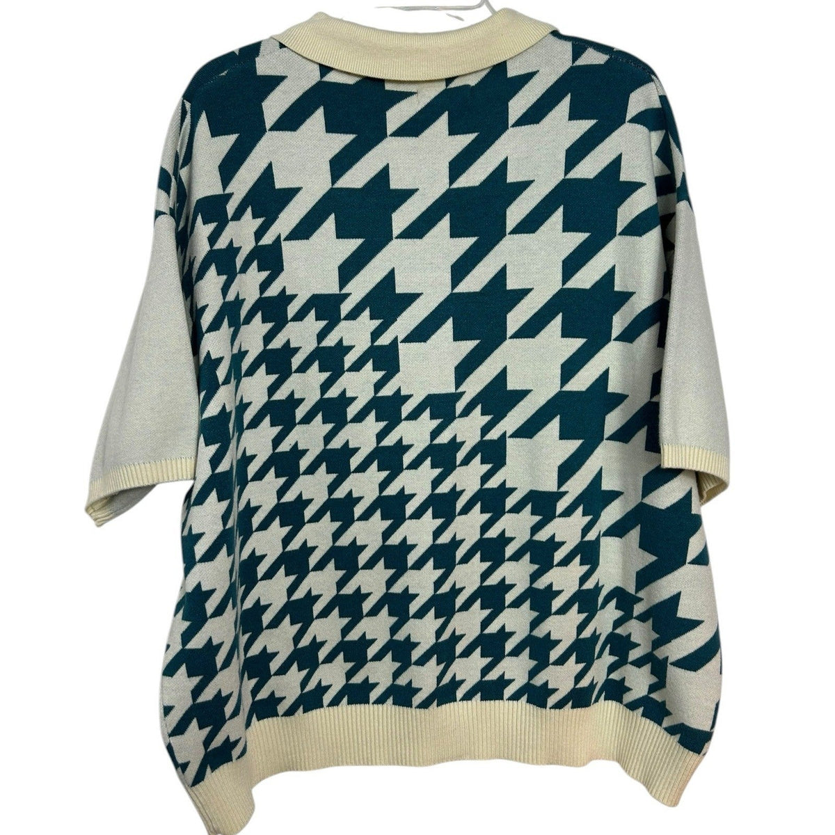mnml Mens Teal Houndstooth Knit Short Sleeve Button Shirt XXL NWT Career Retro