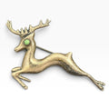 Vintage Mexico Sterling Silver Leaping Deer Stag Brooch Green Stone Eye Bohemian