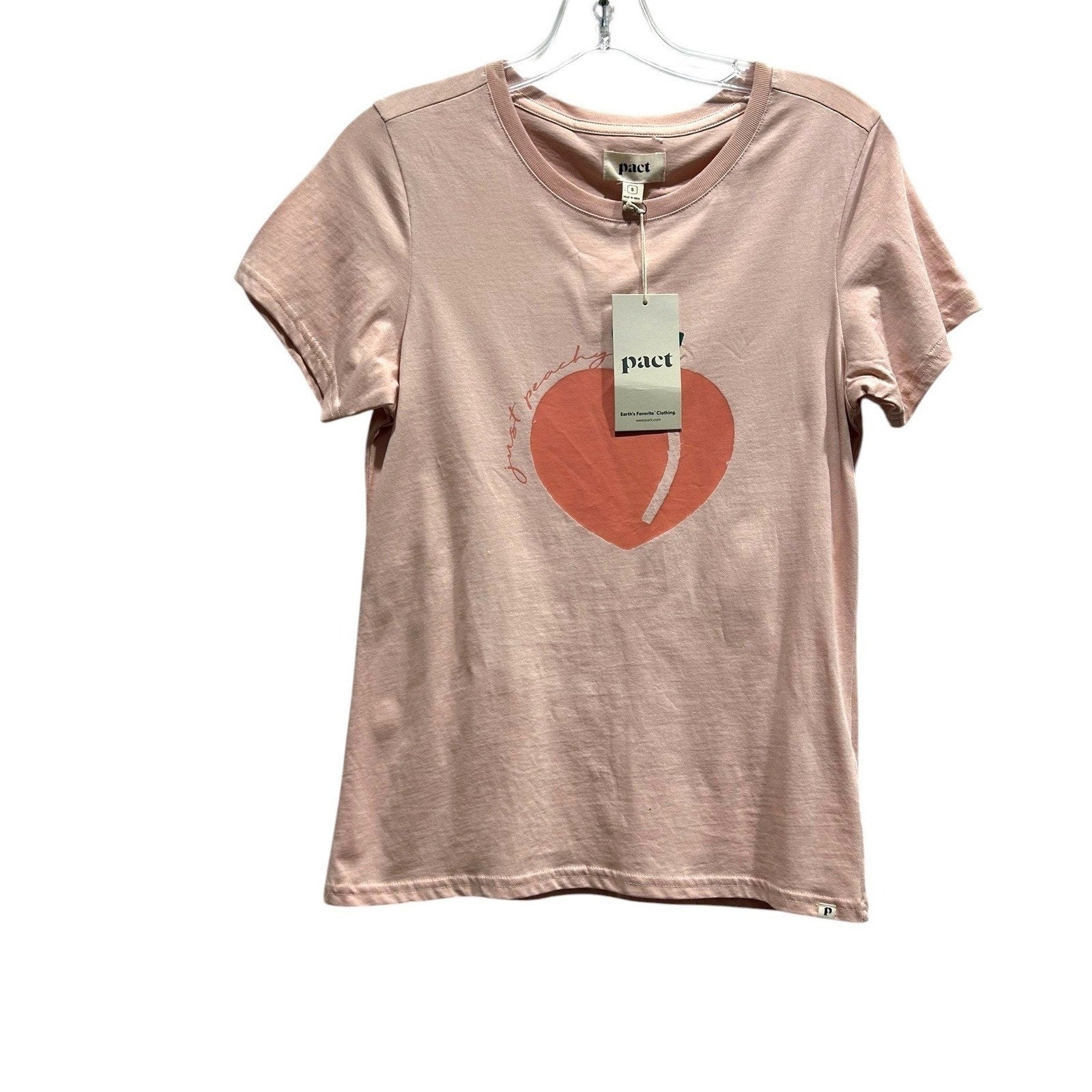 Pact Womens Just Peachy Softspun Organic Cotton Graphic Crew Neck Tee Pink S