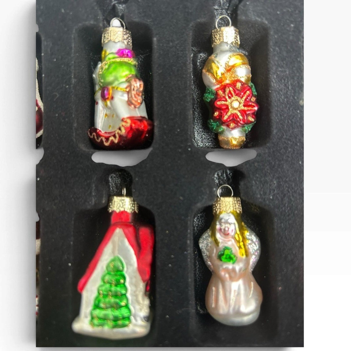 Unique Treasures 25pc Miniature Blown Glass Christmas Ornament Set Santa Xmas