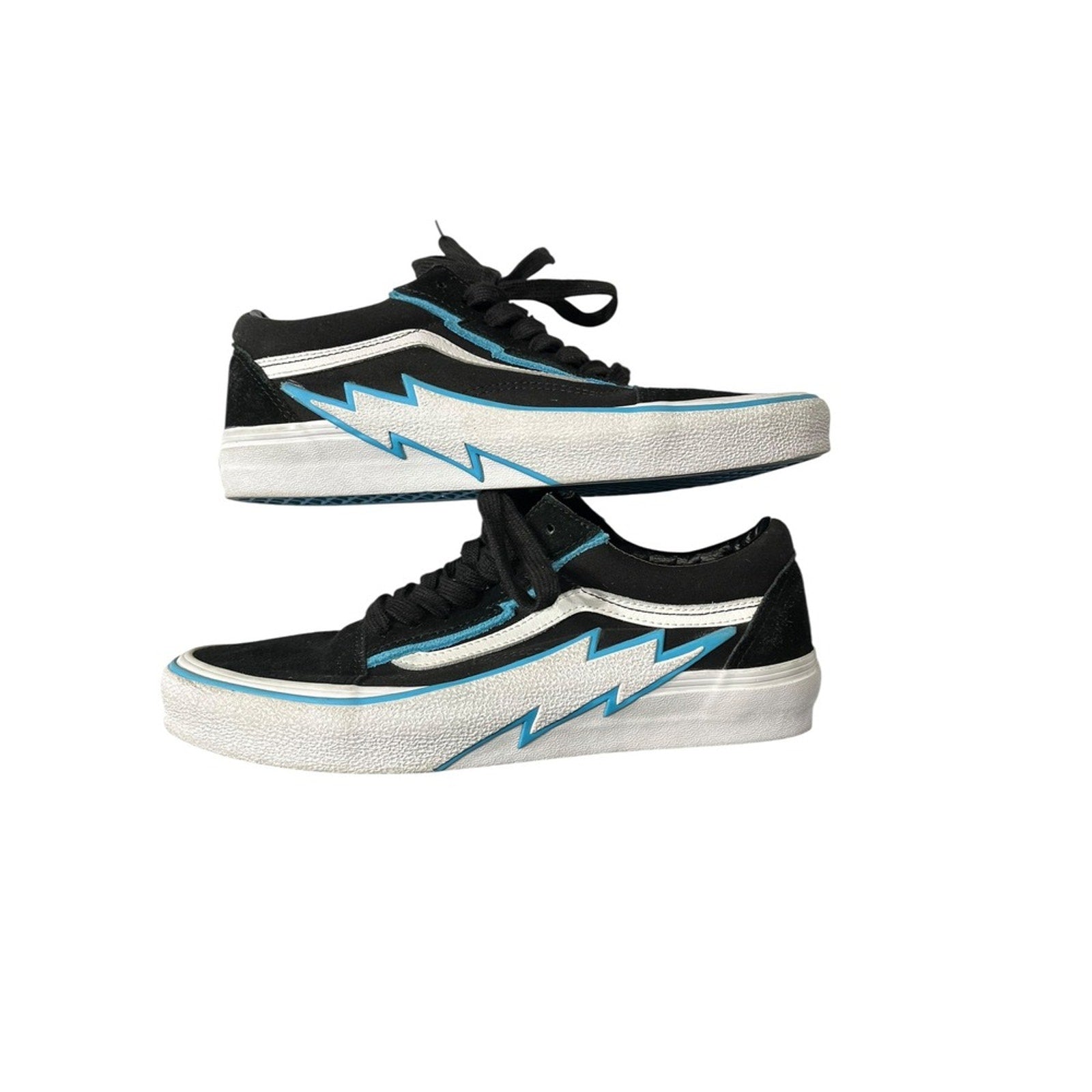 Vans Old Skool Bolt Black White Light Blue Low Top Skate Shoes Mens 9.5 Women 11
