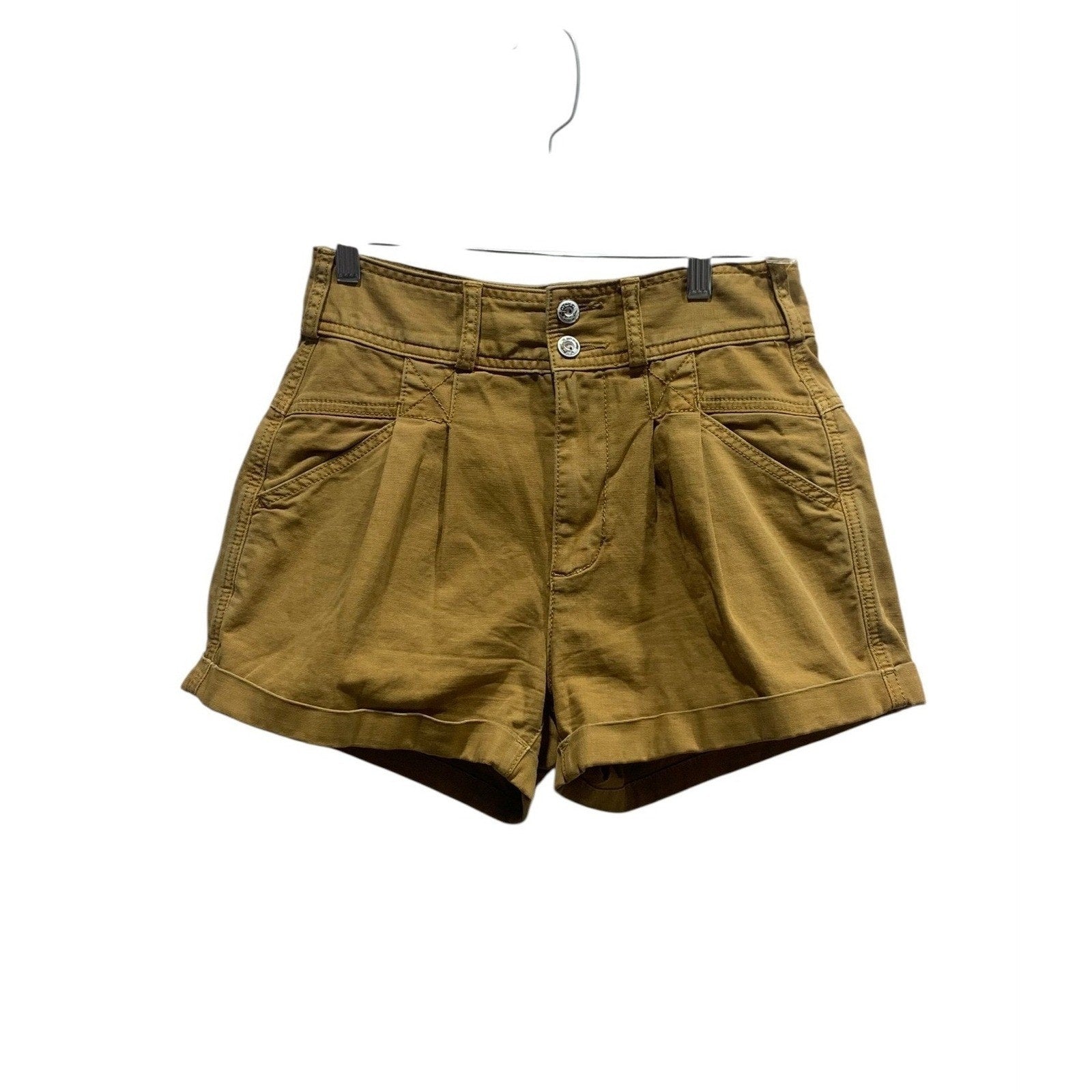 Pilcro Relaxed Pleat Shorts Womens High Rise Utility Shorts Mustard Tan Size 26