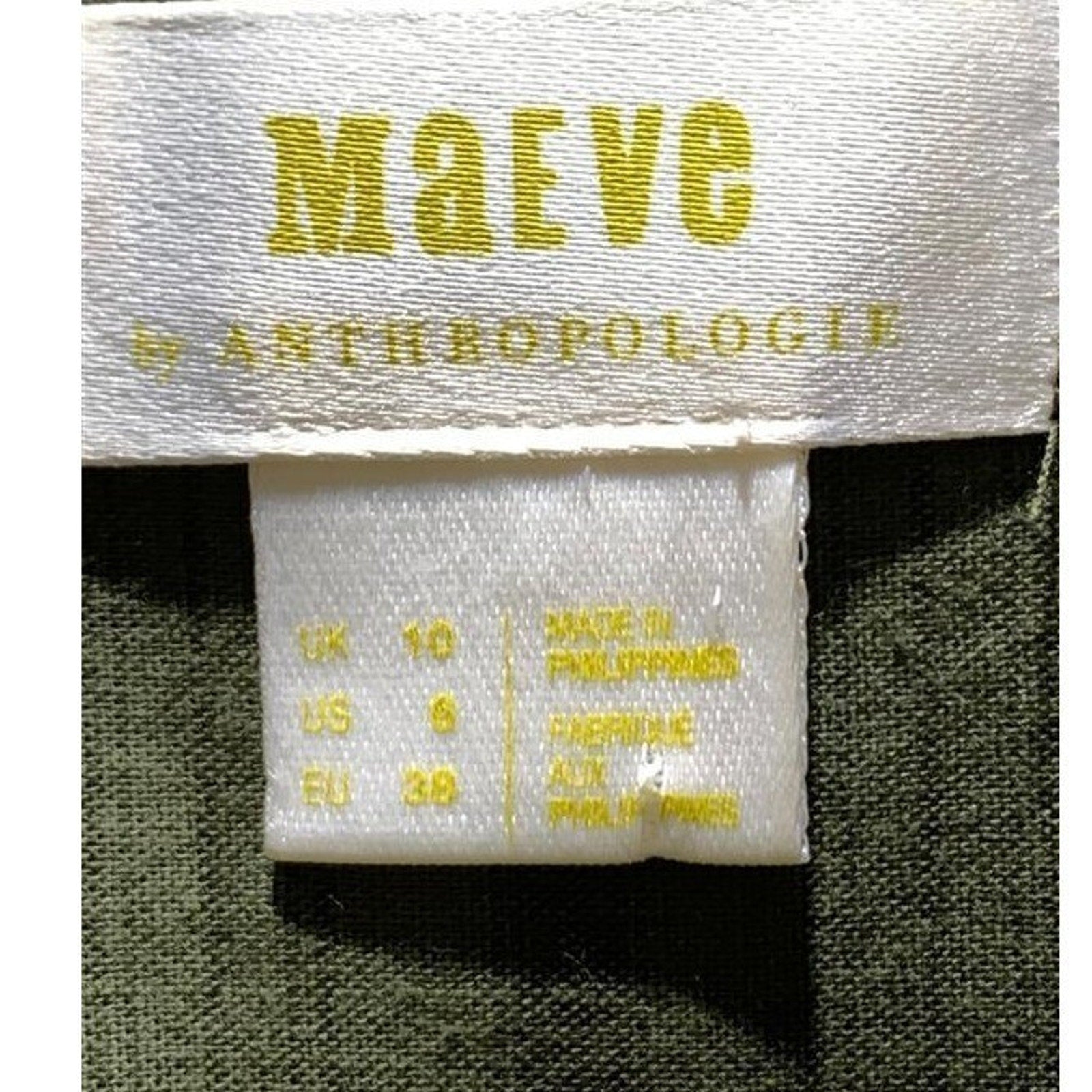 Maeve Anthropologie Olive Green Velvet Button Down Shirt Long Sleeve Womens Sz 6