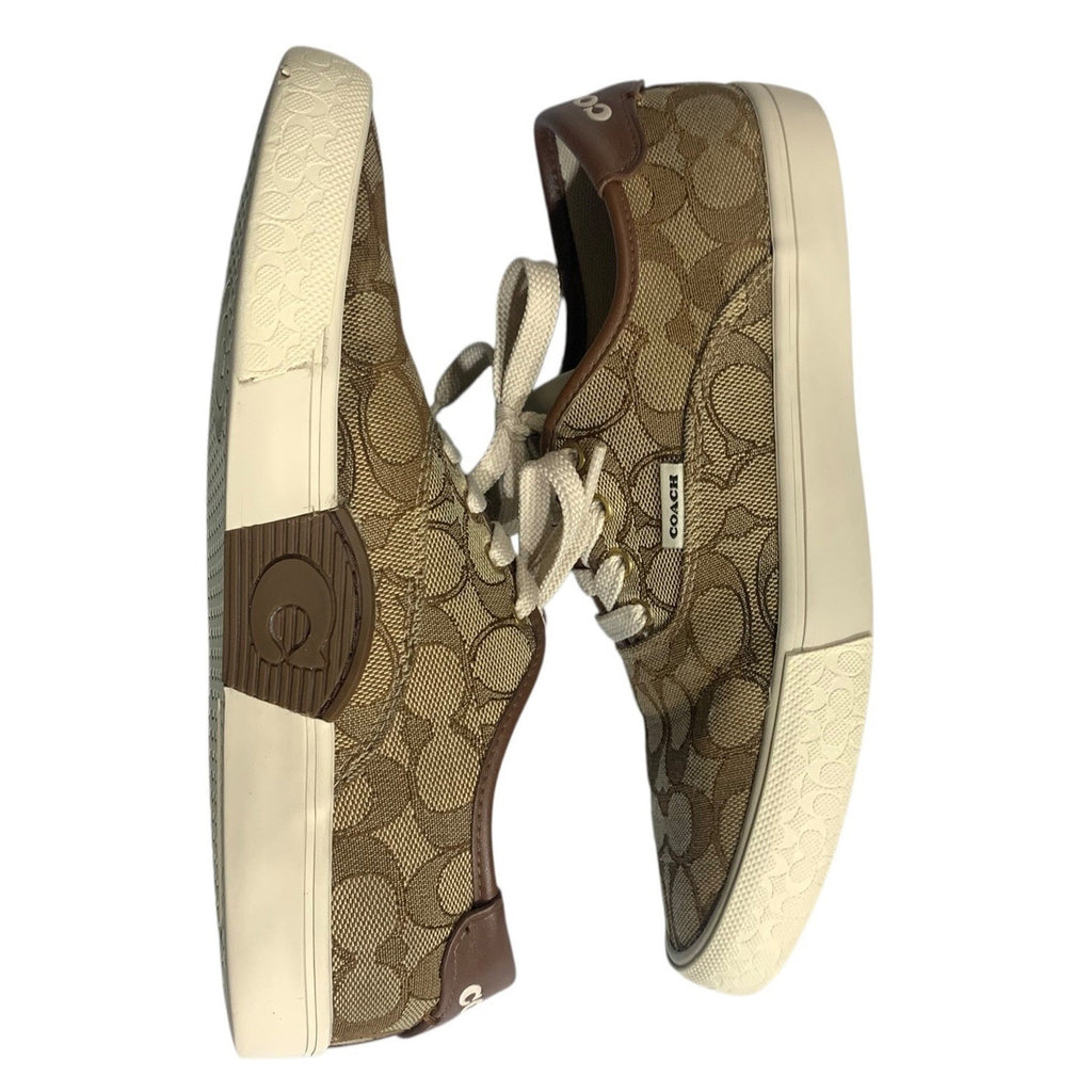 Coach C2705 Signature Monogram Canvas Low Top Sneakers Khaki Brown Womens 6.5B