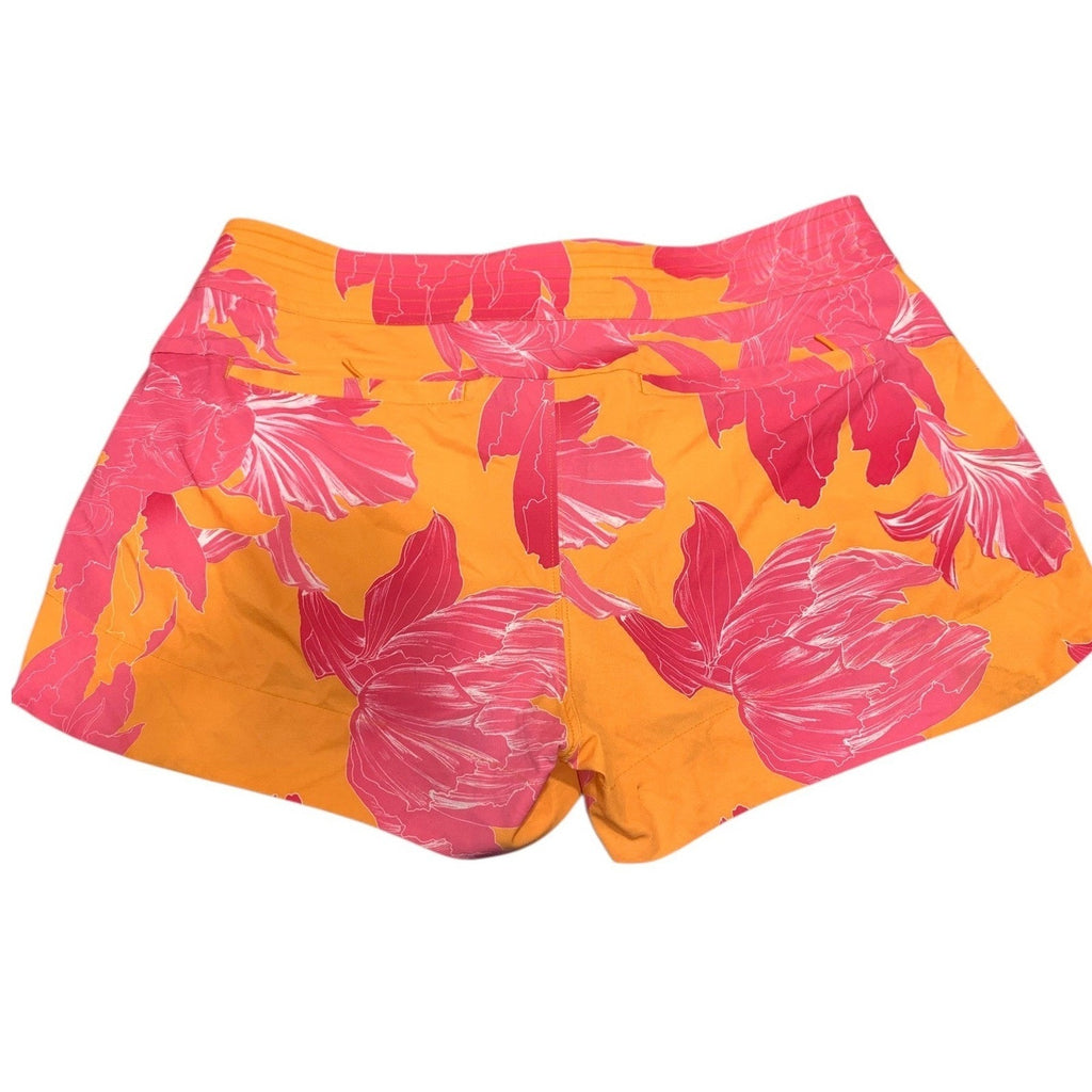 Athleta Women 10 Orange Pink Floral Tropical Board Shorts Swim Trunks Quick Dry
