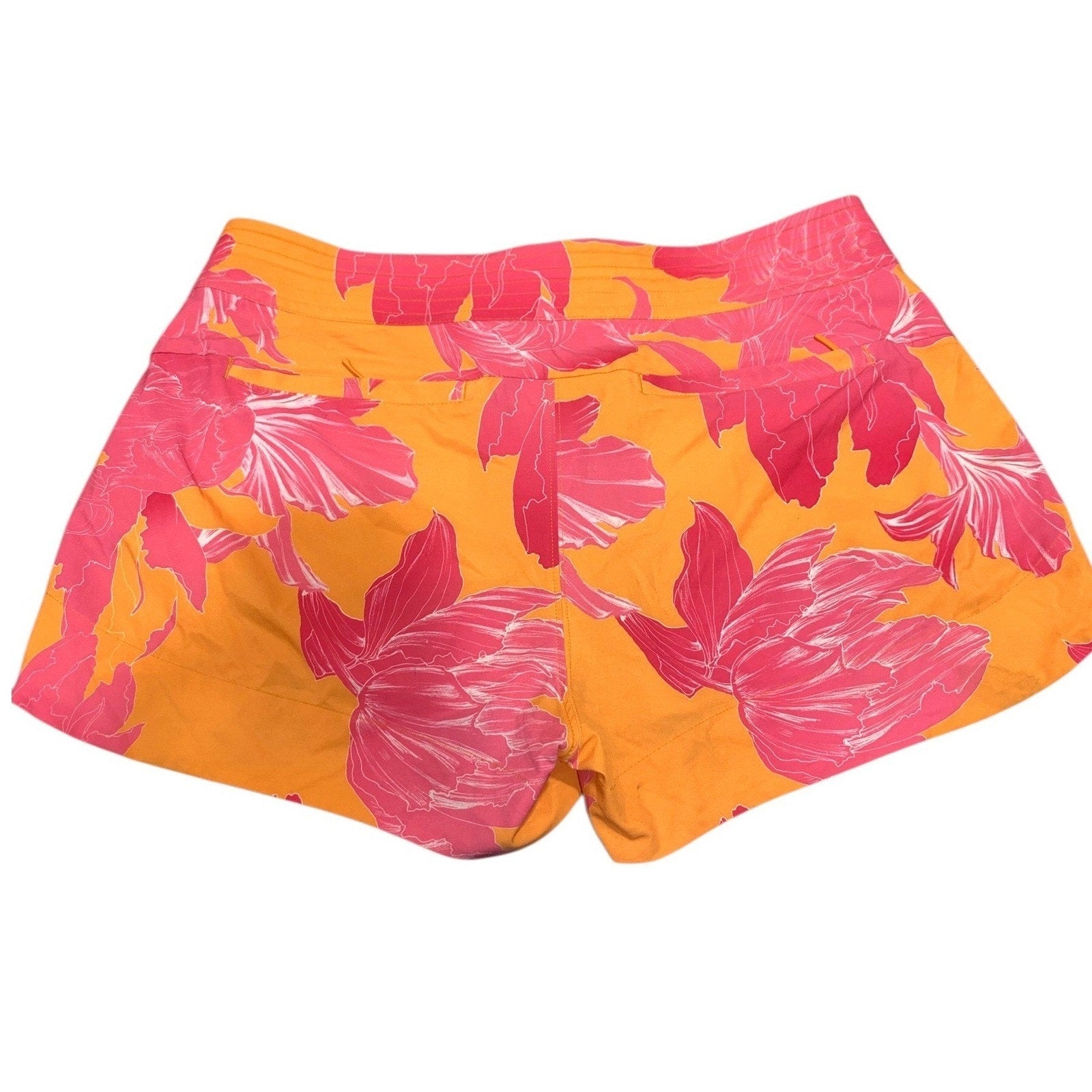 Athleta Women 10 Orange Pink Floral Tropical Board Shorts Swim Trunks Quick Dry