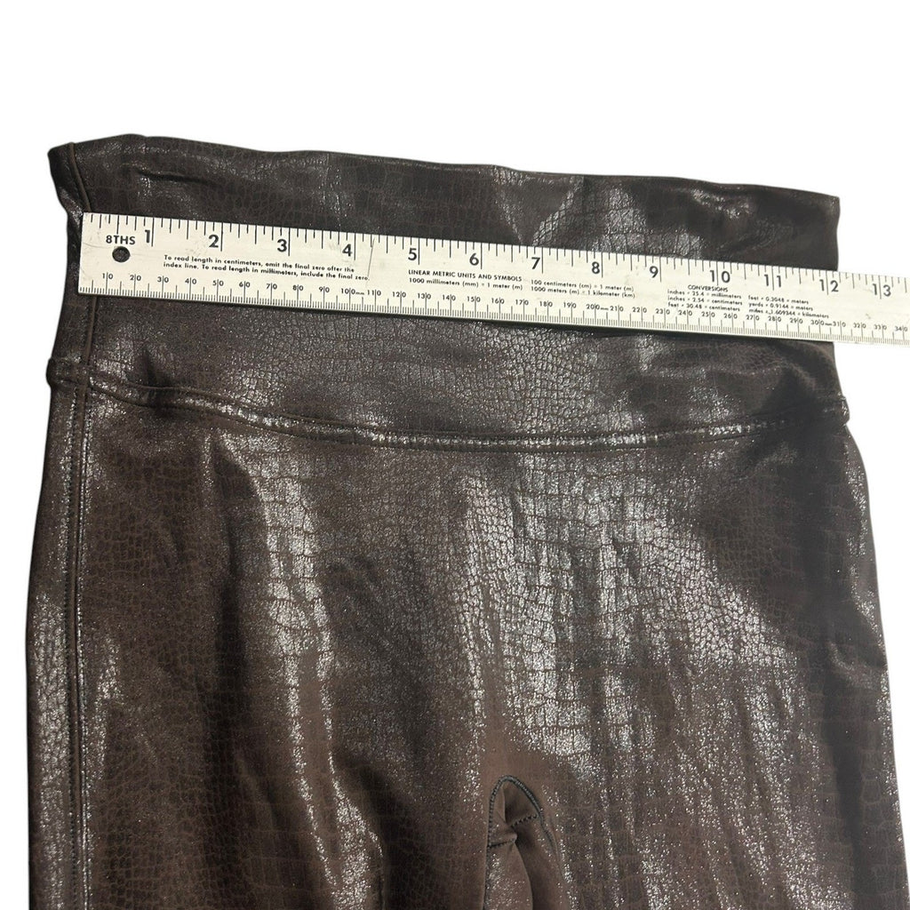 Spanx Faux Leather Croc Leggings Dark Brown High Waisted Medium Slimming Pants