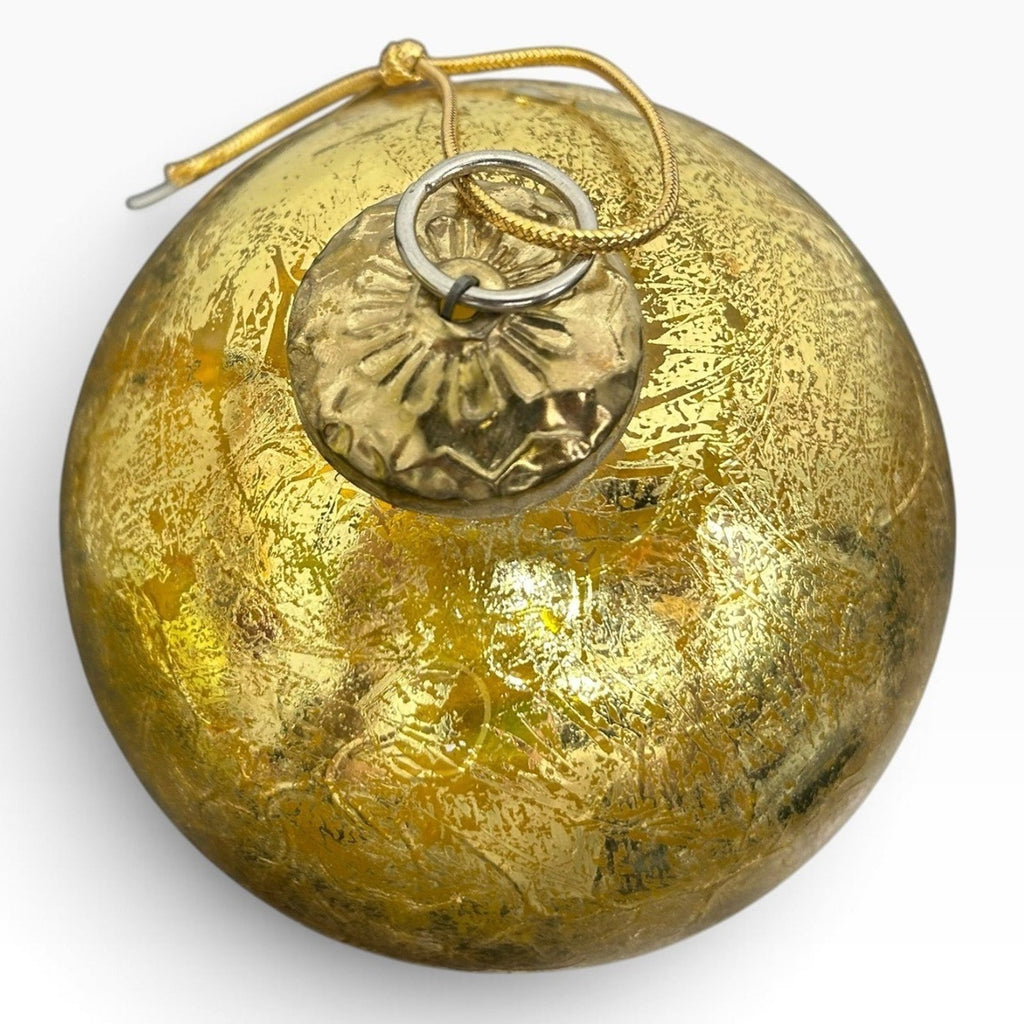 Vintage Gold Mercury Glass Christmas Ornament Distressed Round Bauble 5in Large