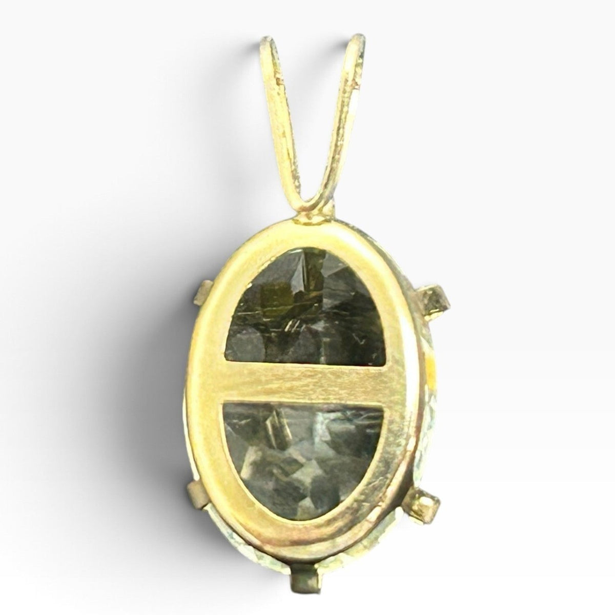 14k Yellow Gold Oval Prasiolite Green Amethyst Pendant 1g