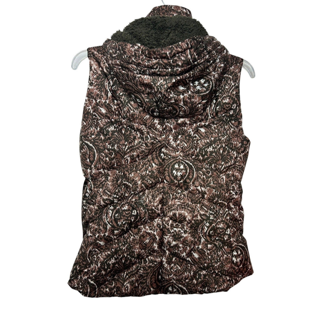Patagonia Womens Down With It Vest Walnut Brown Paisley Ikat Print Hooded Small
