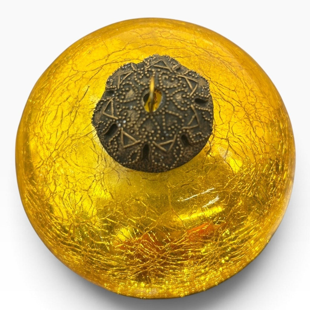 Vintage Heavy Gold Crackle Glass Ball Christmas Ornament 3.5 Inch Beautiful Cute