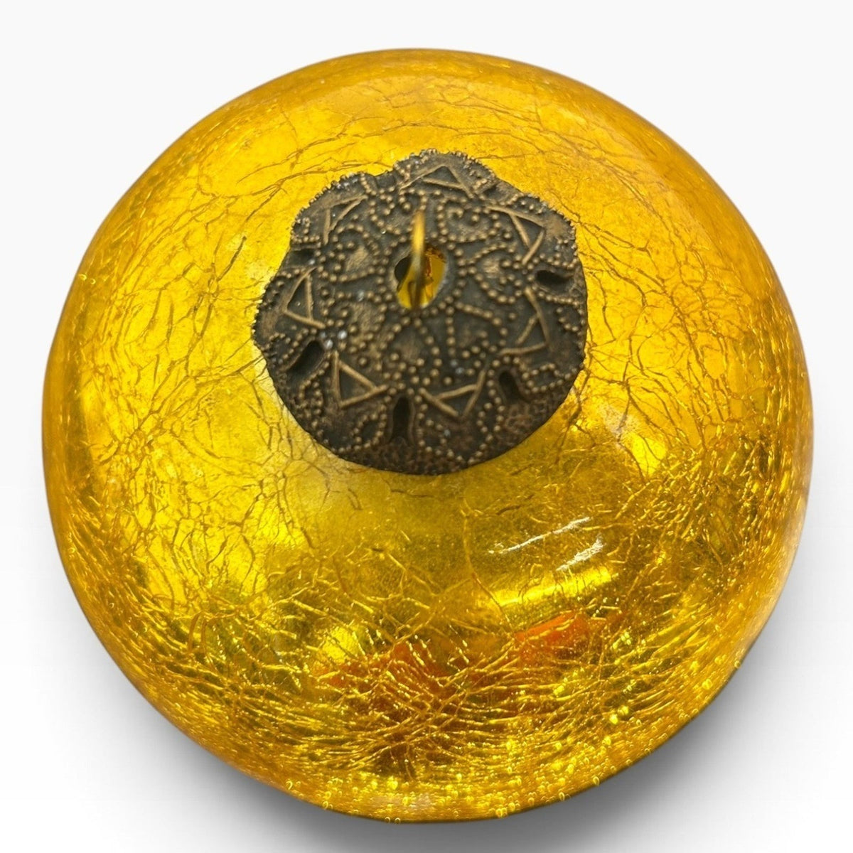 Vintage Heavy Gold Crackle Glass Ball Christmas Ornament 3.5 Inch Beautiful Cute