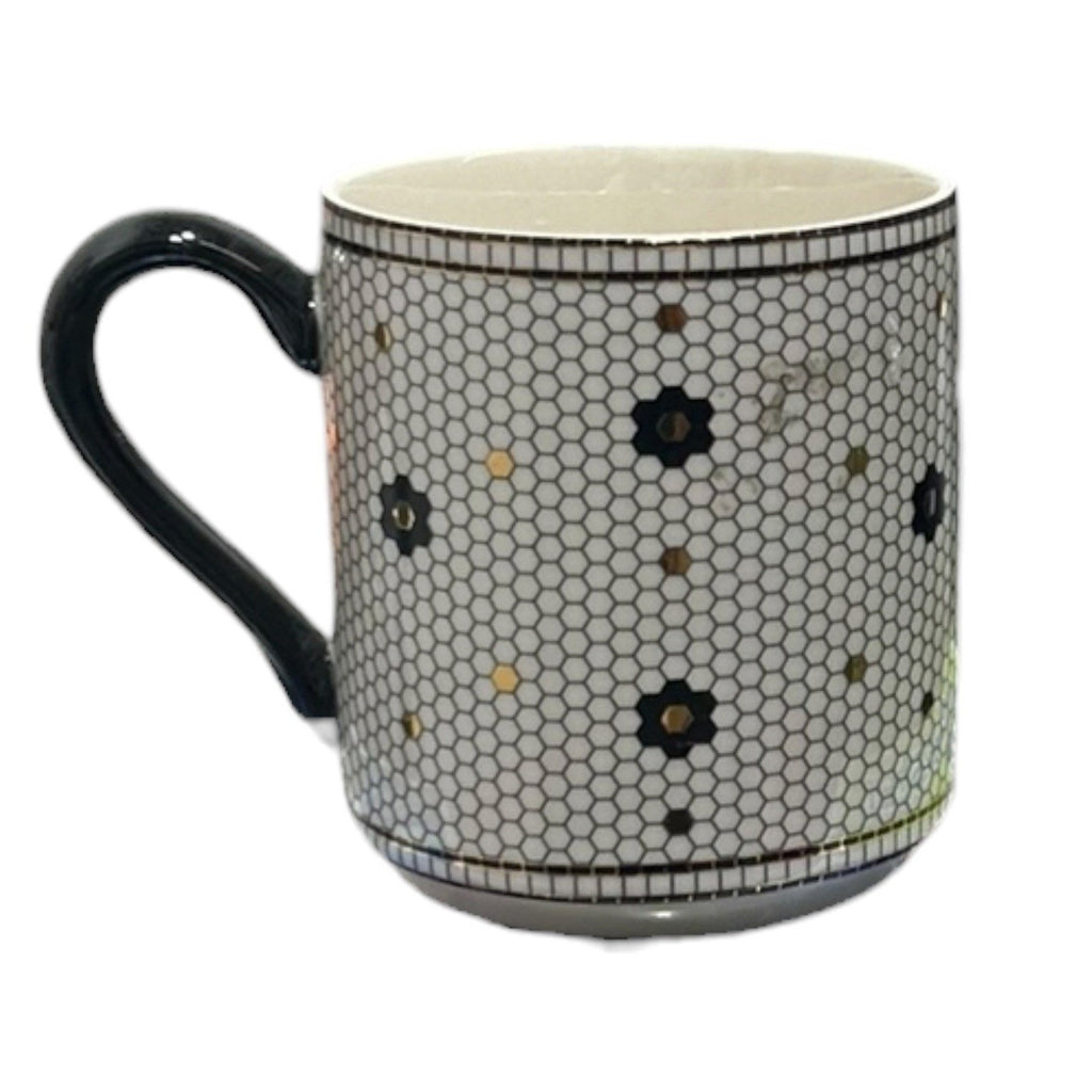 Anthropologie Tiled Margot Monogram Mug Letter A Black White Gold Mosaic Bistro