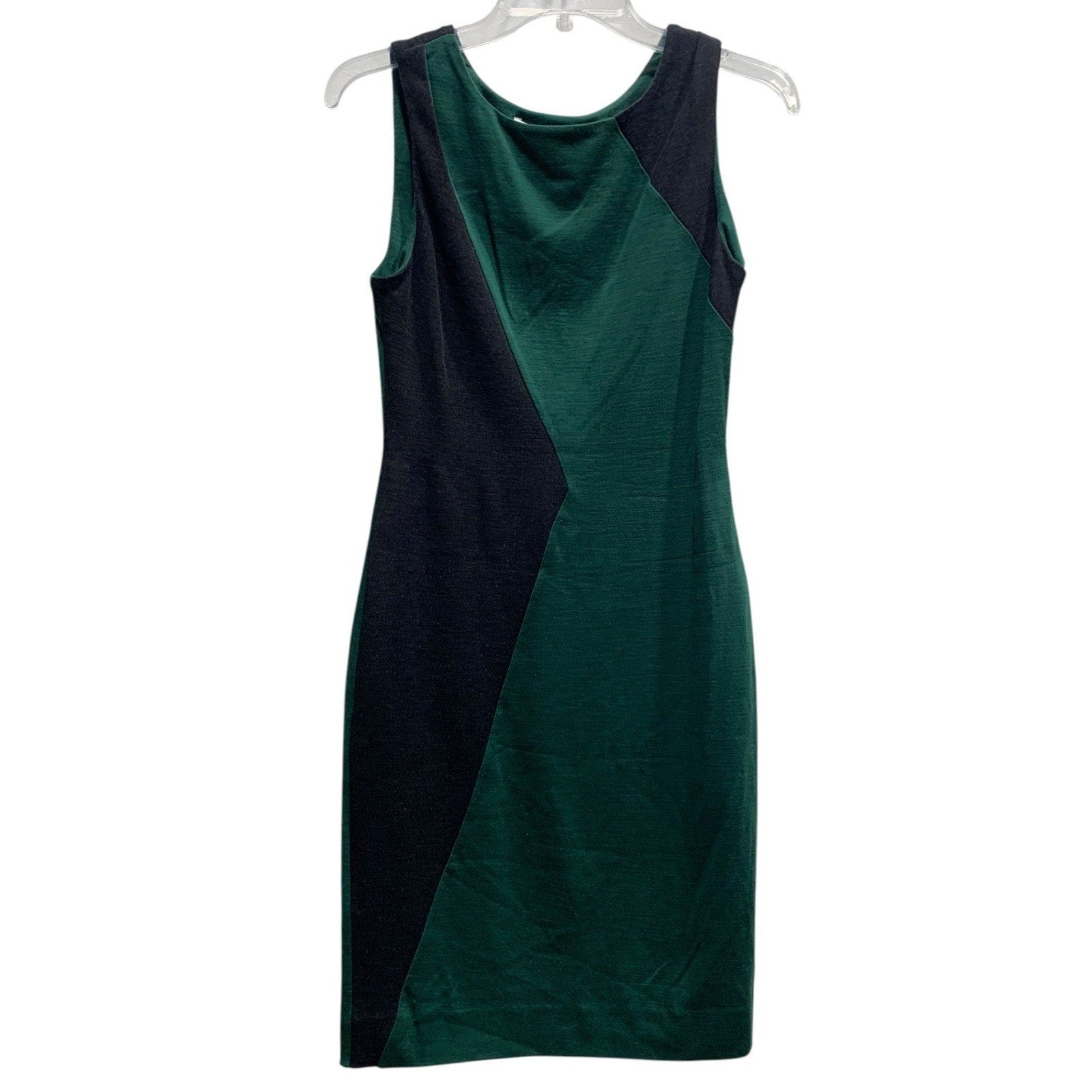 Diane von Furstenberg DVF Green Black Wool Colorblock Sheath Dress Size 4