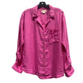 Maeve Anthropologie Hot Pink 100% Linen Ruched Sleeve Button Down Shirt Large