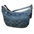 Coach Signature Logo Shoulder Bag Black Grey Silver Hardware Zipper Hobo