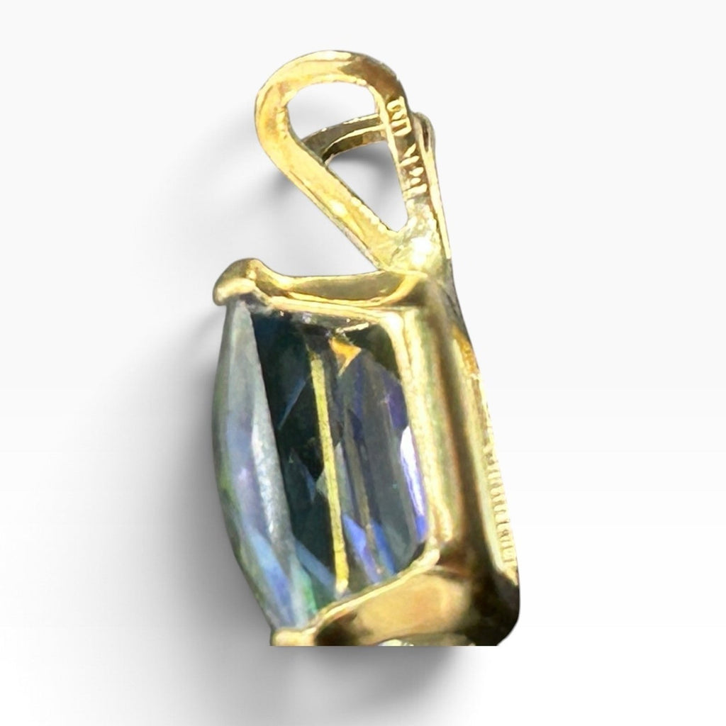 14k Yellow Gold Neptune Garden Mystic Topaz Emerald Cut Pendant Wearable Luxury
