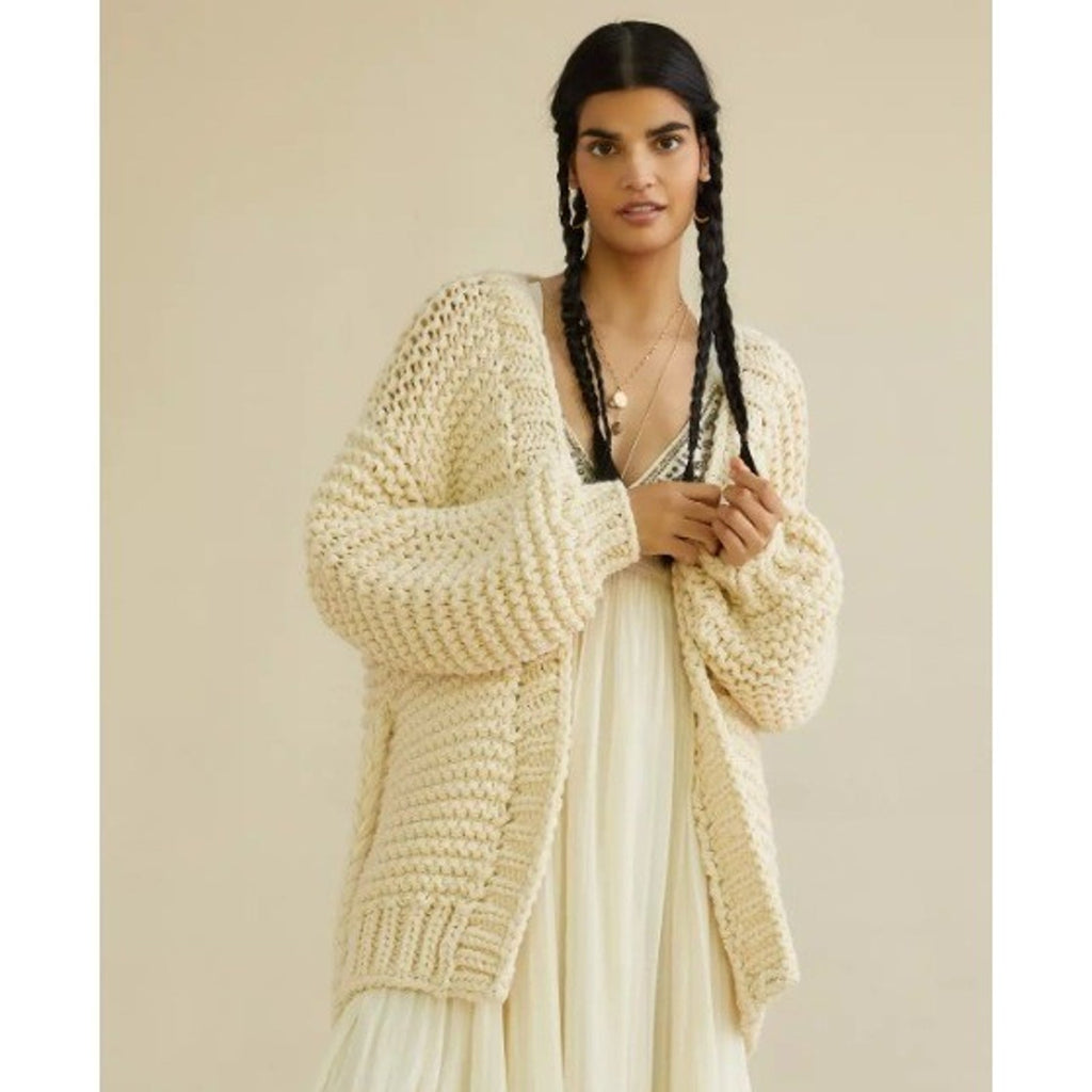 Anthropologie One Size Cream Chunky Knit Oversized Open Front Cardigan Sweater