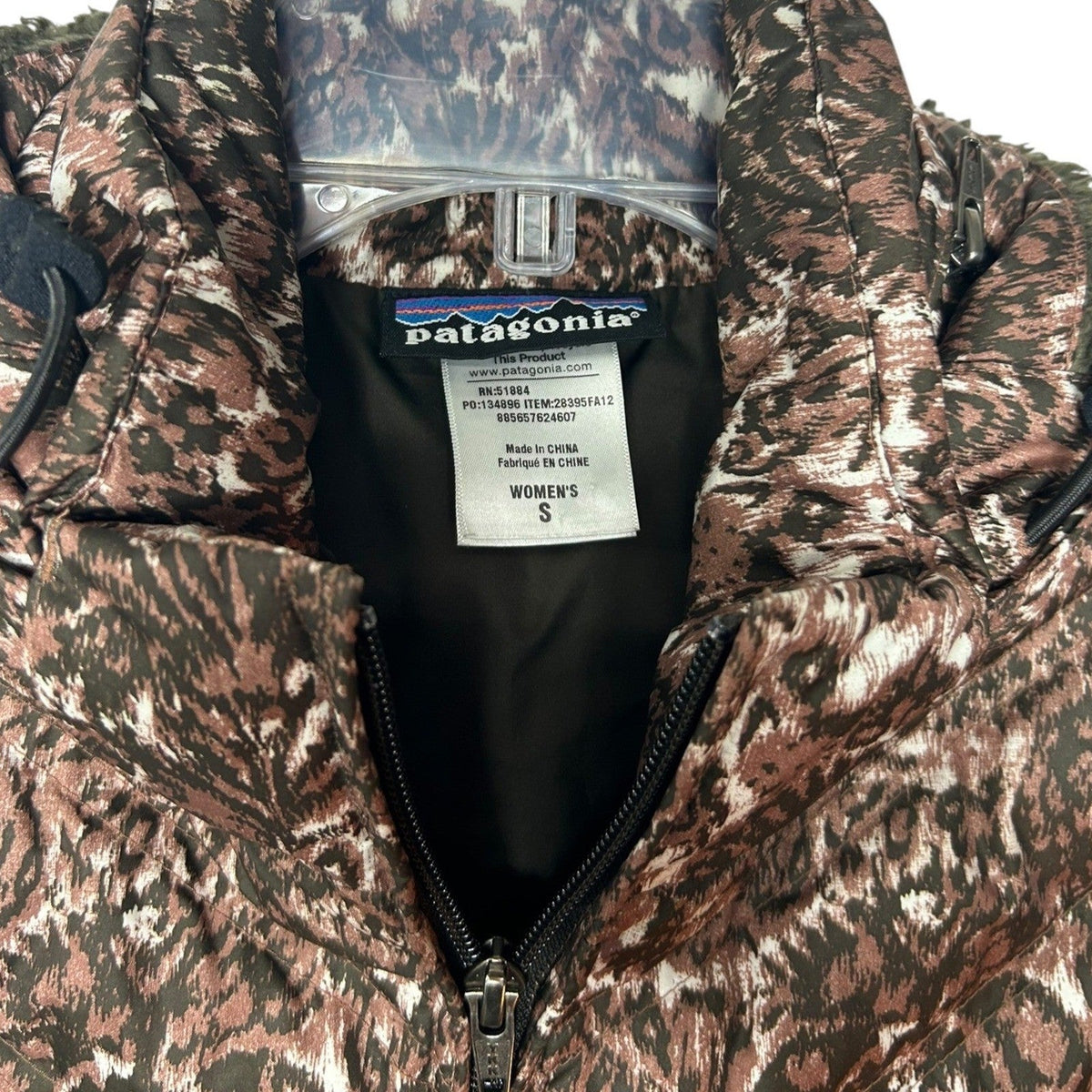 Patagonia Womens Down With It Vest Walnut Brown Paisley Ikat Print Hooded Small