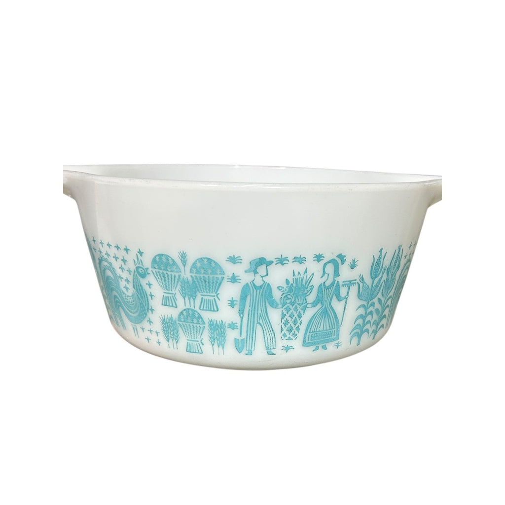 Pyrex Amish Butterprint 474-B Turquoise Cinderella Casserole Dish 1.5 Qt Vintage