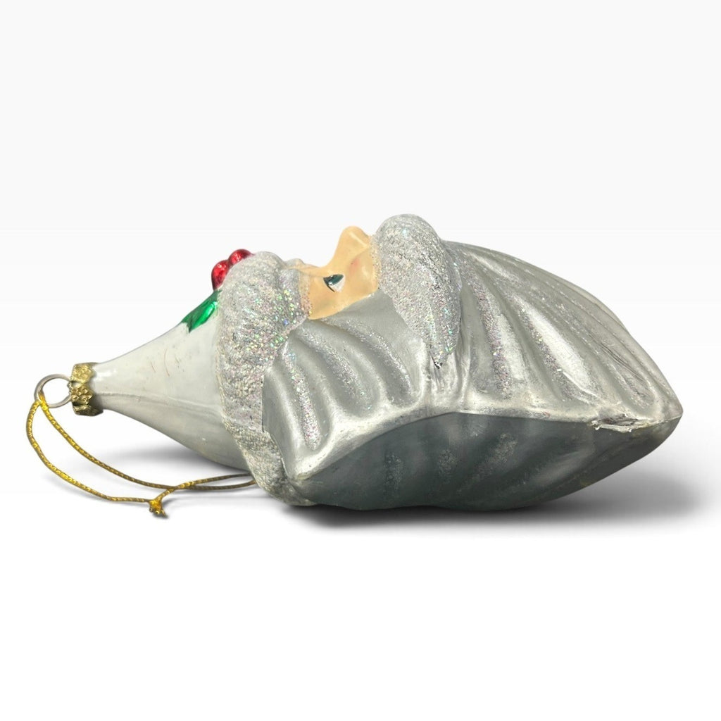 Kurt Adler Glass Santa Claus in Seashell Christmas Ornament Silver Glitter