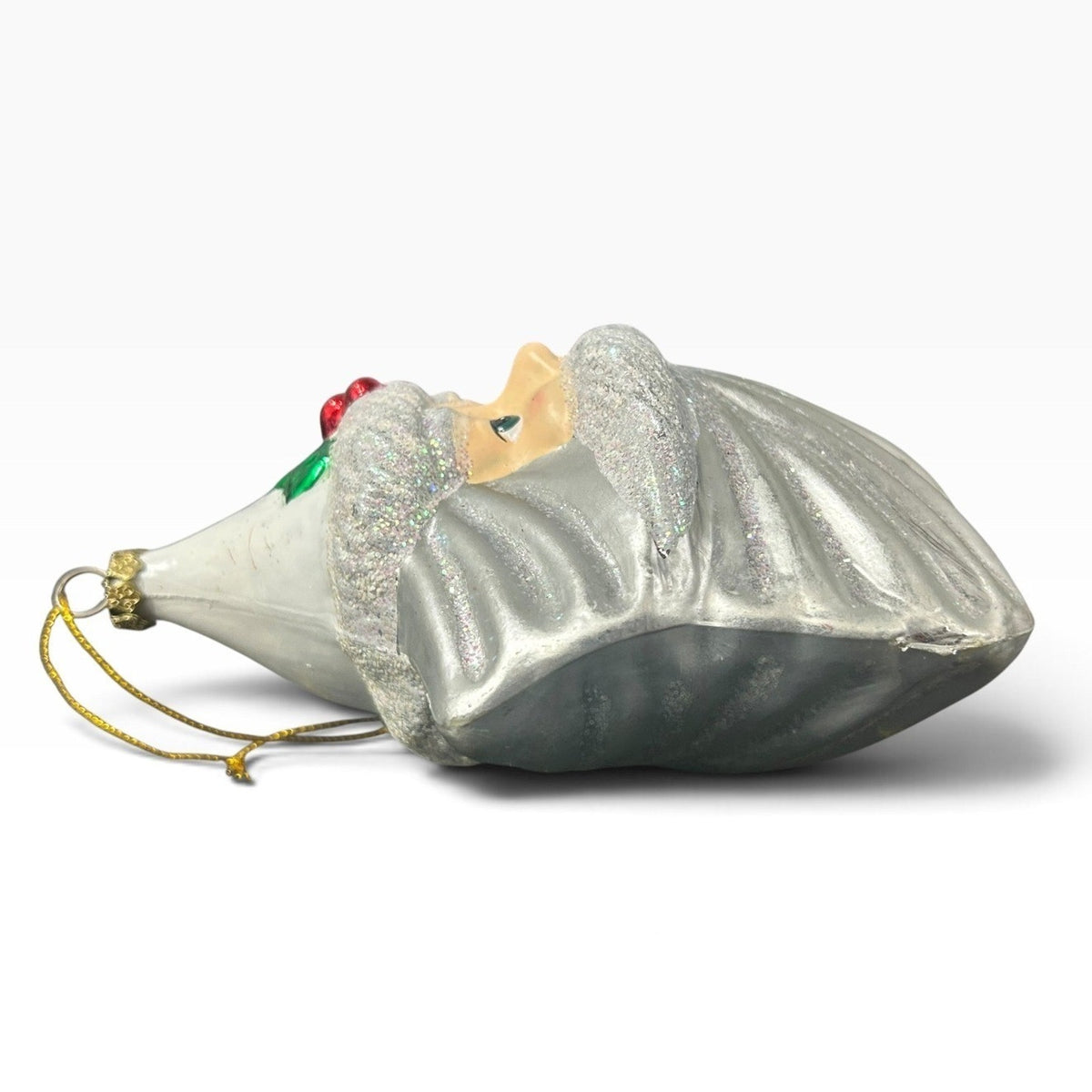 Kurt Adler Glass Santa Claus in Seashell Christmas Ornament Silver Glitter