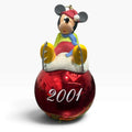 Disney Mickey Mouse 2001 Dated Red Metallic Glass Christmas Ornament 4.5"