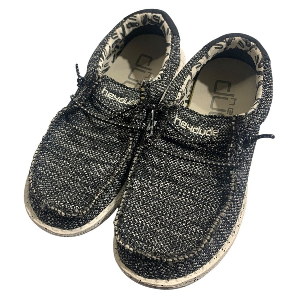 Hey Dude Wally Youth Kids Shoes Size K11 Black Grey Knit Slip On Casual