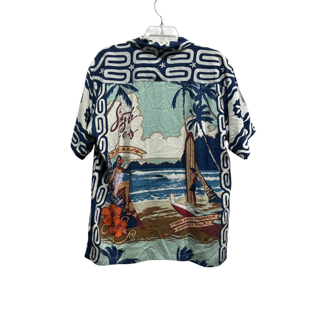 Patagonia Pataloha Mens Seas Medium Blue White Floral Graphic Hawaiian Shirt