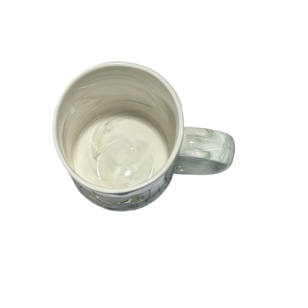 Anthropologie Marbled Monogram Mug M white grey Marble and Yellow M Coffe Mug