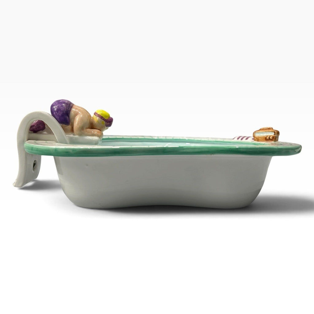Vintage 1995 Lotus Ceramic Swimming Pool Trinket Dish Swimmer Diving Board Retro