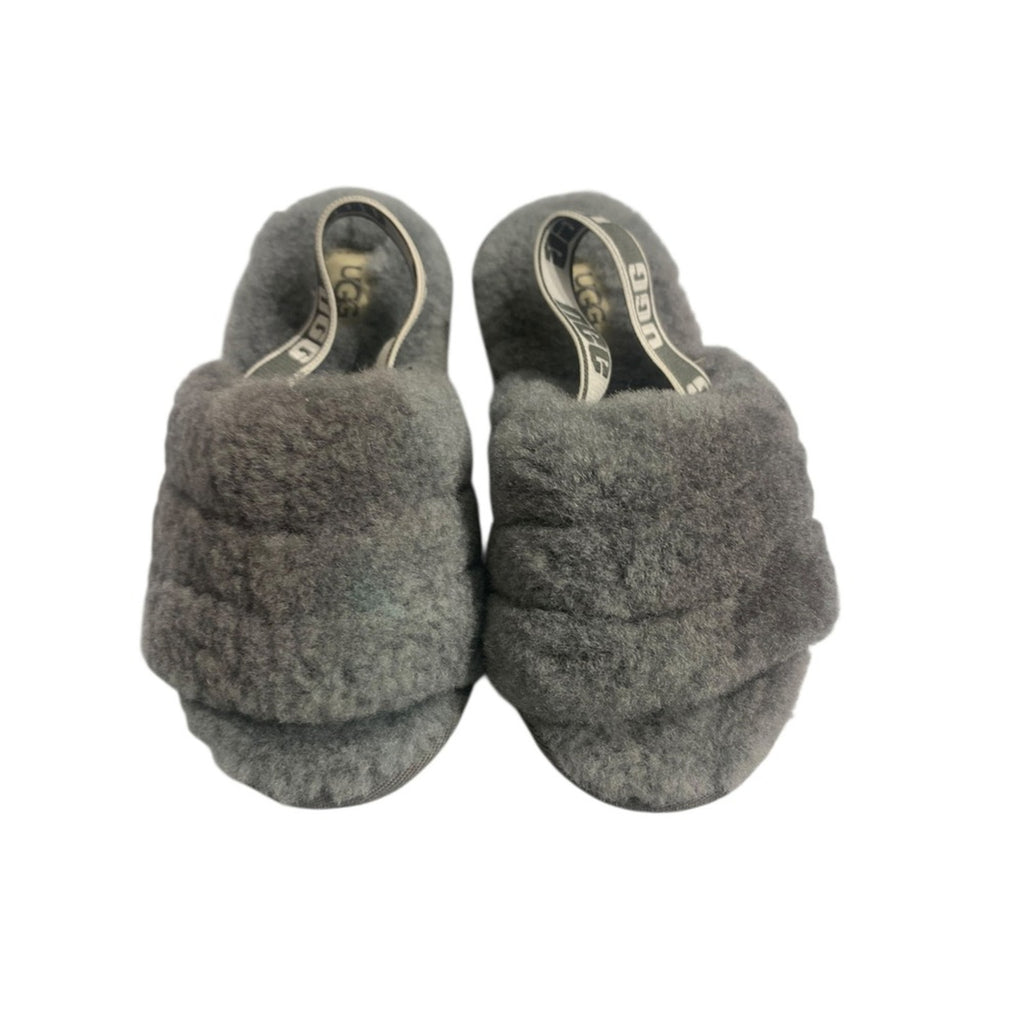 UGG Kids Fluff Yeah Slide Slippers Gray Fuzzy US 10 KIDS back Sandals, Comfy SZ