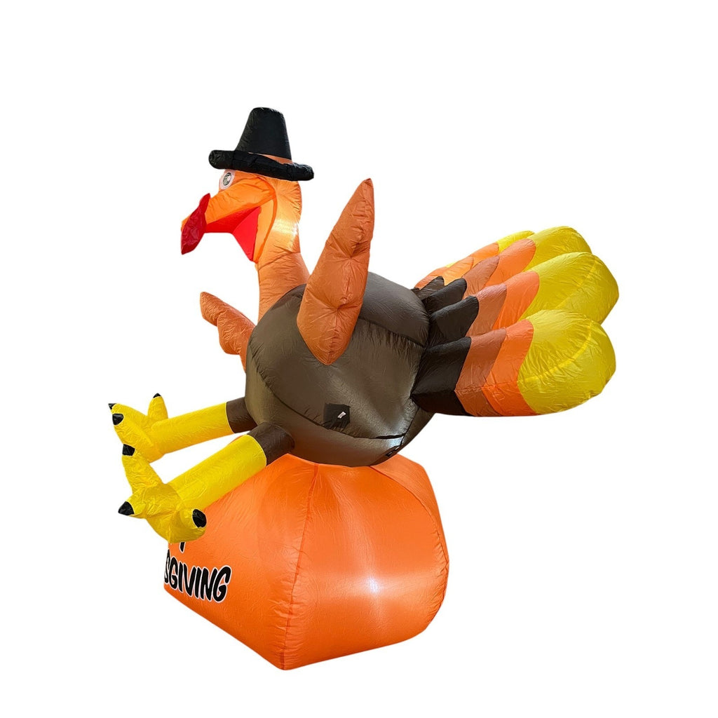 Happy Thanksgiving Inflatable Turkey Pilgrim Hat Yard Decor Lighted Decoration