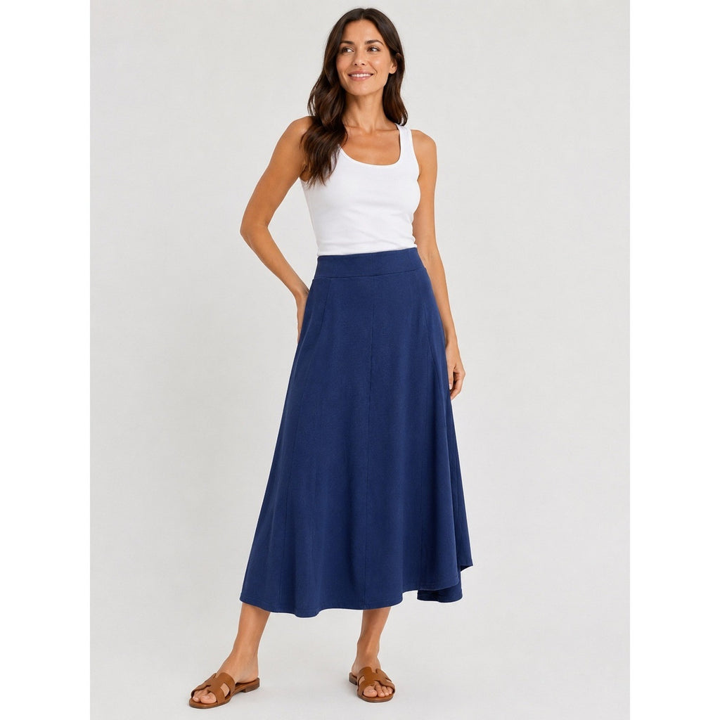Maeve Anthropologie Royal Blue Ponte Knit A-Line Midi Skirt Size 12 High Waist