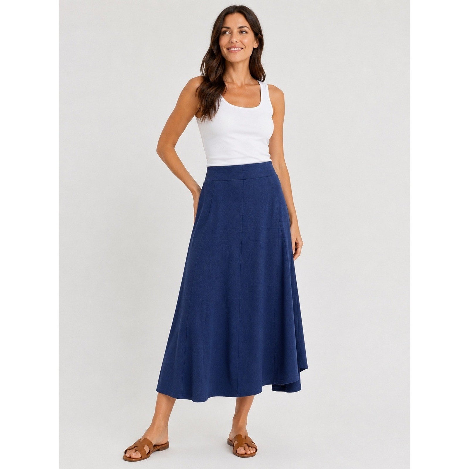 Maeve Anthropologie Royal Blue Ponte Knit A-Line Midi Skirt Size 12 High Waist