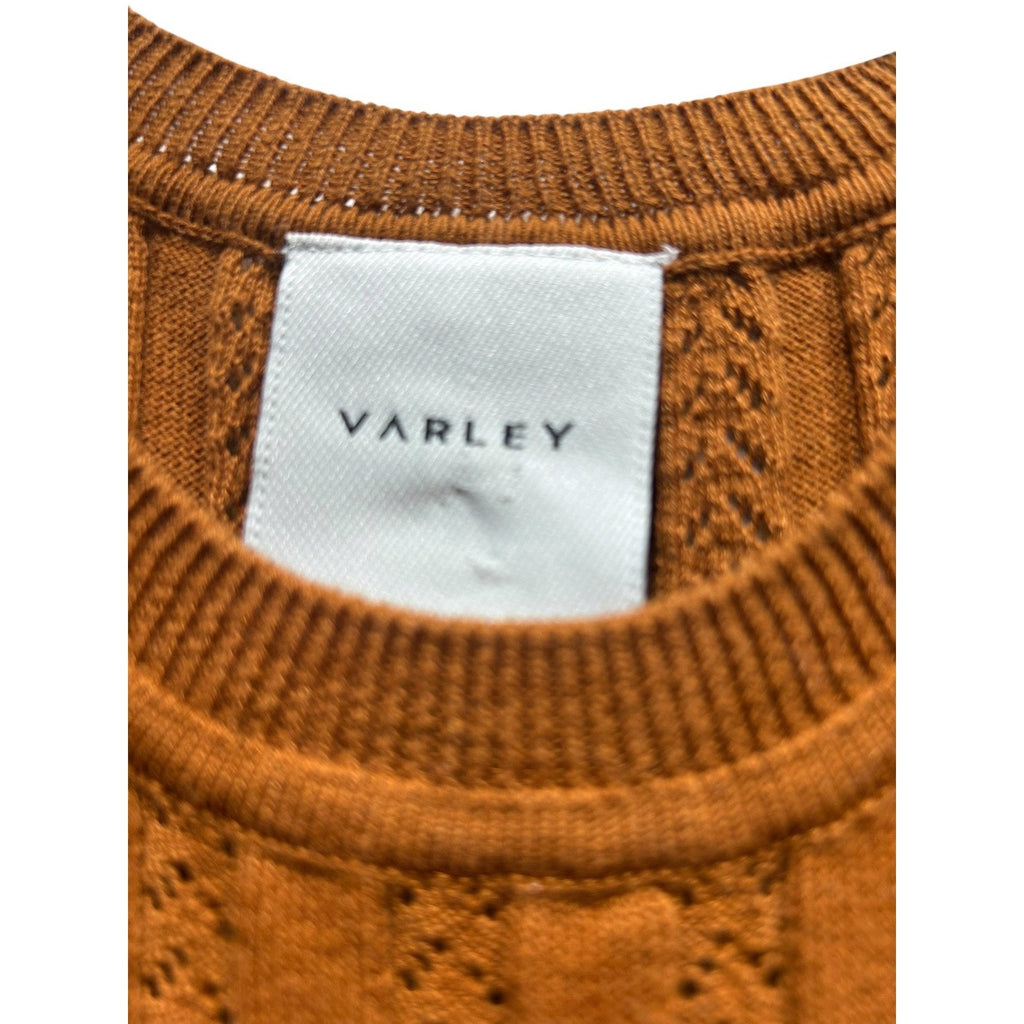 Varley Florian Knit Dress Brown Cotton Pointelle Ribbed Midi Sleeveless Small