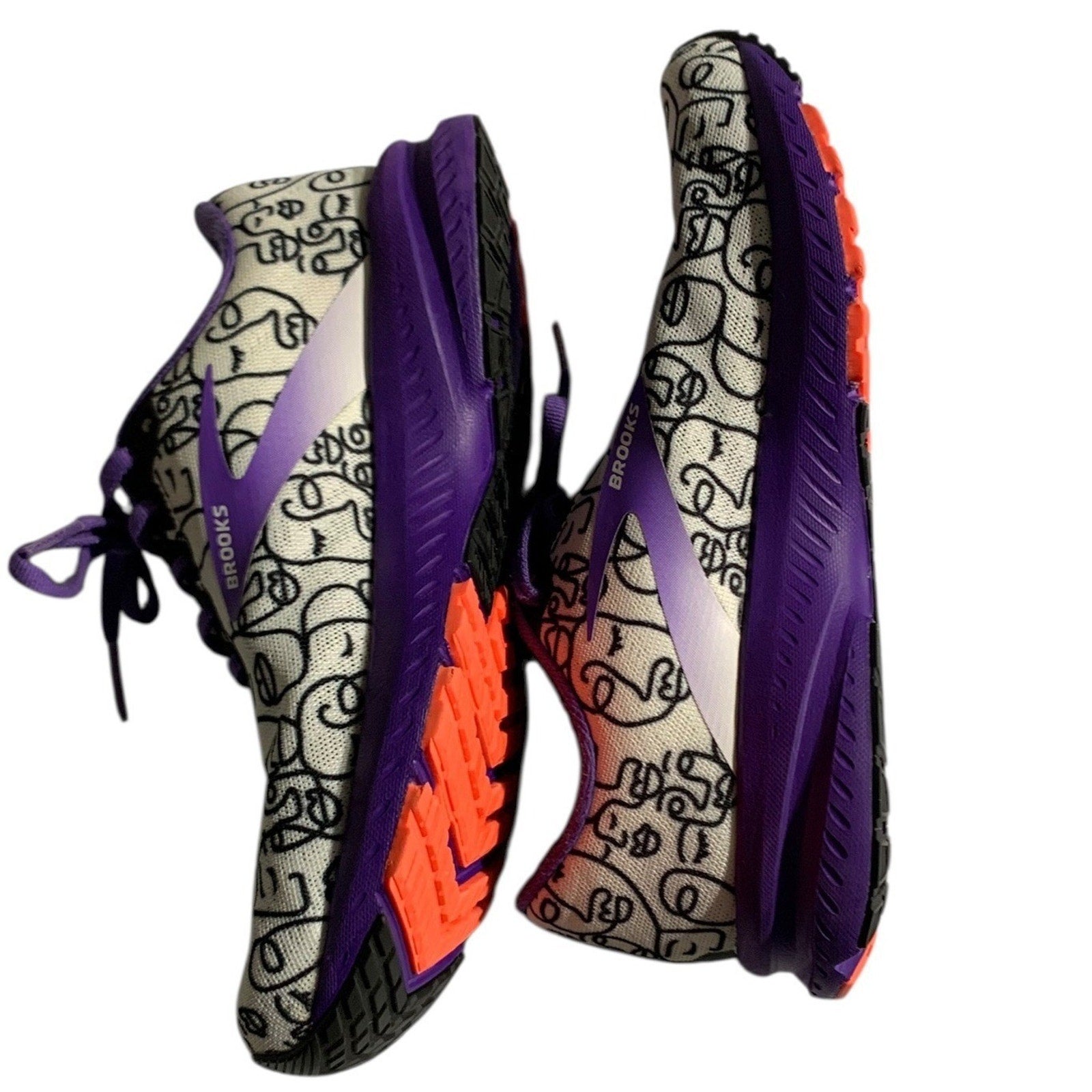 Brooks Launch 7 Running Shoes Womens 7.5 Purple Black White Doodle Face